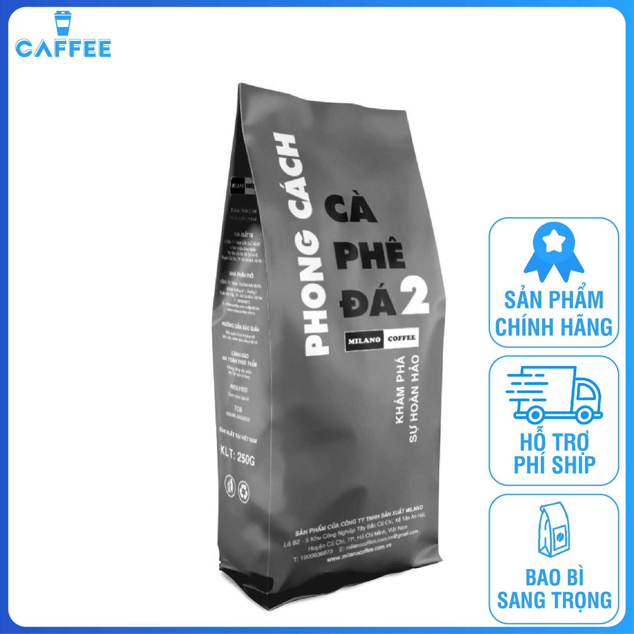[CHÍNH HÃNG] Cà phê đá 2 phong cách Milano, cà phê pha phin, combo 2 túi, mỗi túi 250gram.