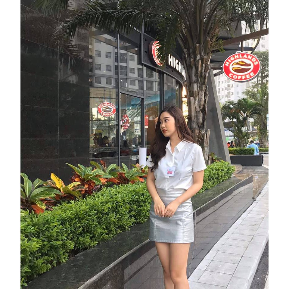 Áo sơ mi TRẮNG CỘC TAY dáng công sở chất THÔ LỤA