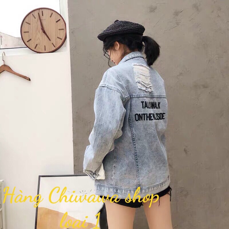[HCM]Áo khoác jean nữ Talkawalk form rộng xám trắng hàng shop cao cấp
