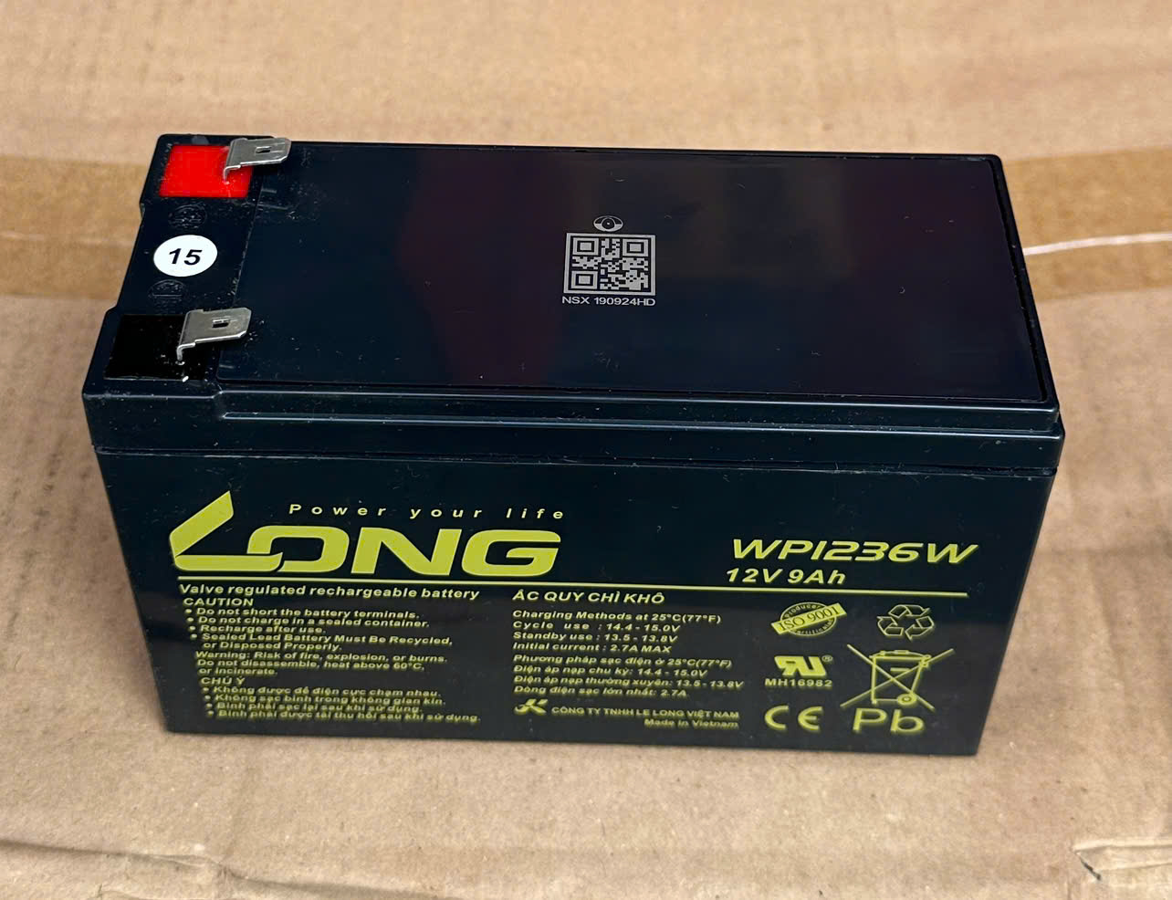 Ắc quy Long WP9-12SHR ( 12V-9Ah ) - Ắc quy Long 9A dùng cho UPS, lưu điện cửa cuốn, loa kéo