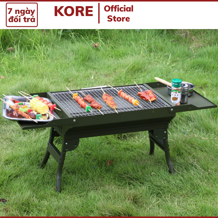 Bếp nướng dã ngoại gấp gọn dùng than hoa mang đi du lịch ngoài trời tiệc BBQ tiện lợi, Bếp nướng du lịch đa năng