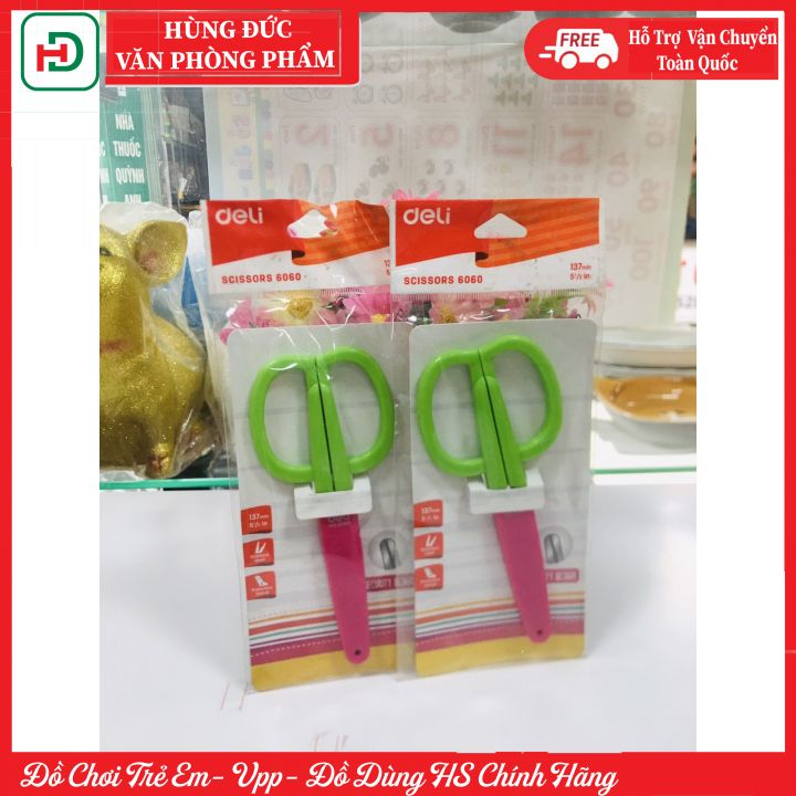Kéo thủ công học sinh deli 6060/6032 có nắp chụp