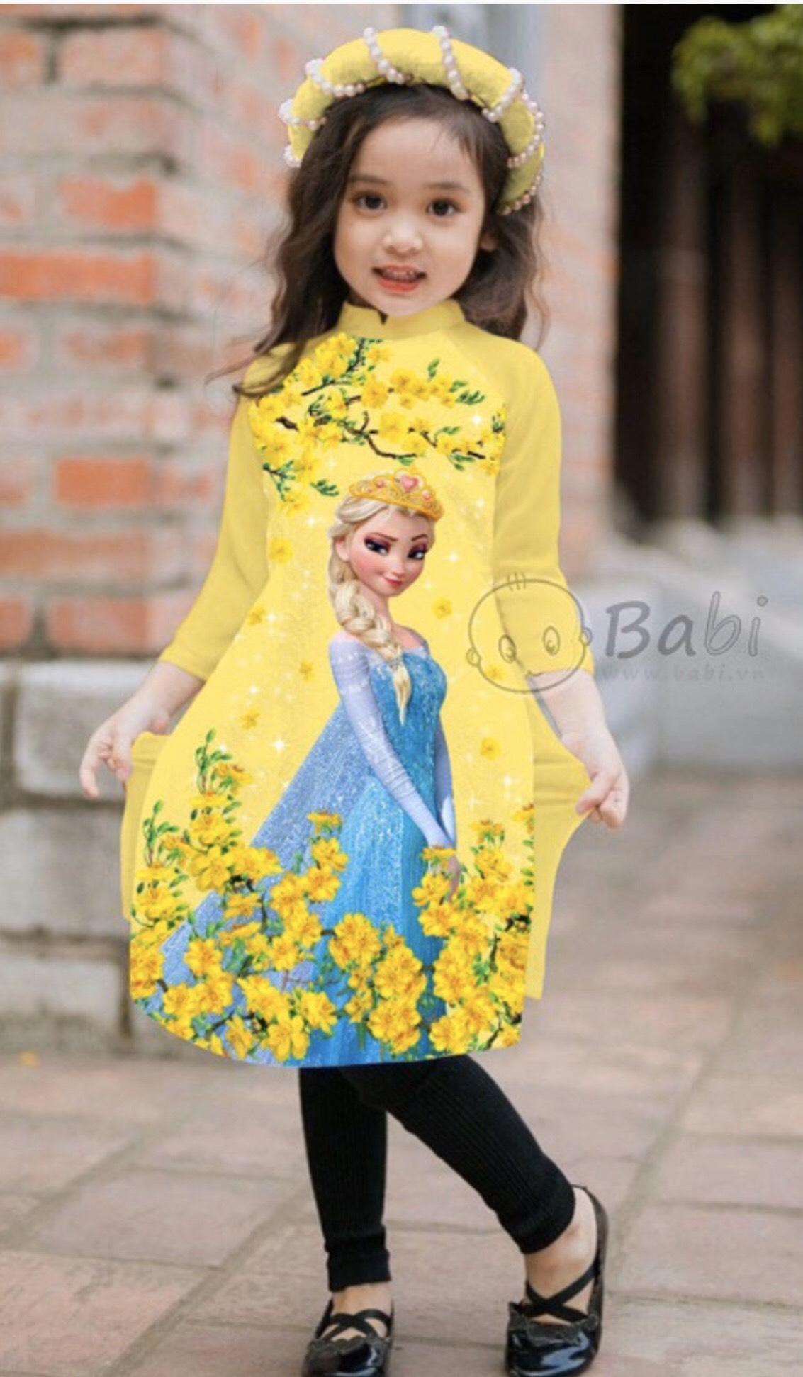 [HCM]ÁO DÀI CÁCH TÂN BÉ GÁI CÔNG CHÚA ELSA DỄ THƯƠNG ( TẶNG KÈM MẤN ĐỘI ĐẦU )