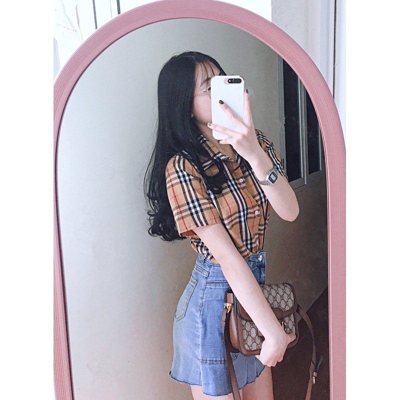 Áo sơ mi nữ kẻ BBR cộc tay chất THÔ đẹp