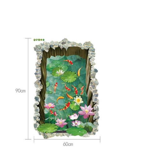 [HCM]Decal trang trí tường - Hồ Cá Vuông 3D mẫu 02