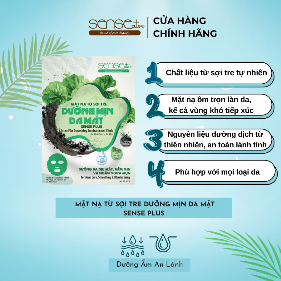 MẶT NẠ TỪ SỢI TRE DƯỠNG MỊN DA MẶT SENSE PLUS 23G