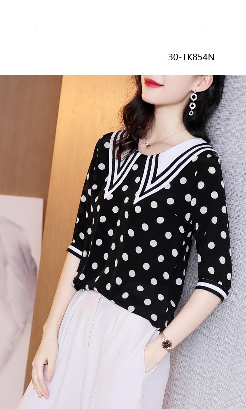 TK854N-ÁO CHẤM BI CỔ THIẾT KẾ s-6xl