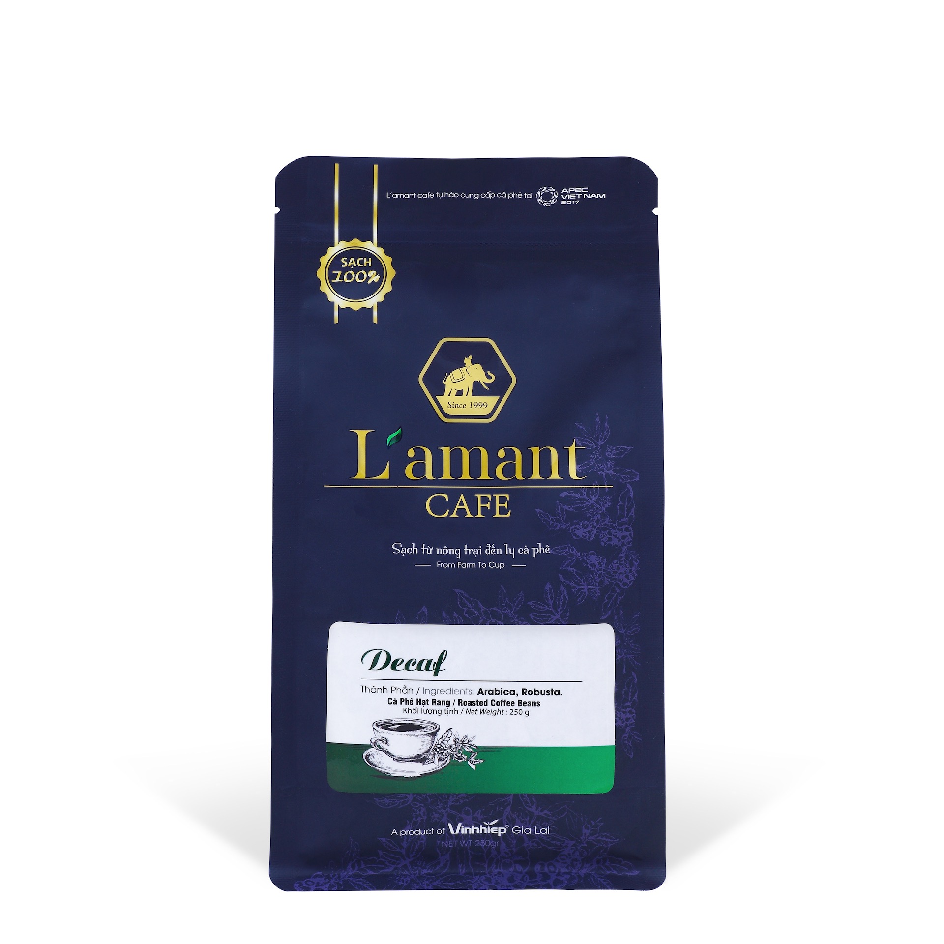 Cà Phê Hạt Rang L’amant Decaf Espresso – Không Caffein, Vị Nhẹ Ngọt & Thanh – Gói 250g