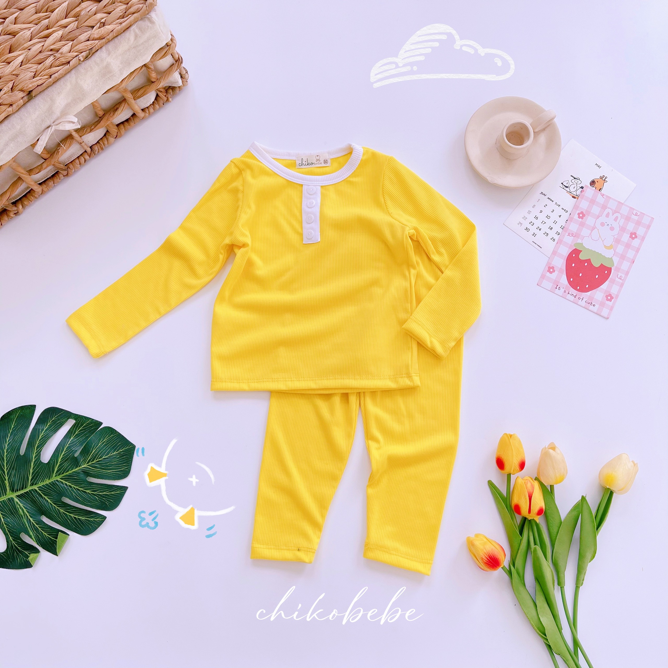 Đồ bộ dài tay mặc nhà mặc ngủ cho bé gái bé trai chất len tăm mềm mịn 8-18kg