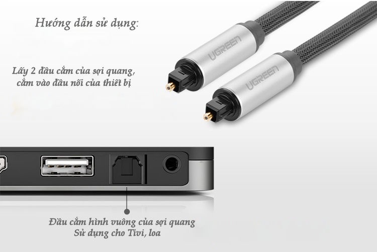 Dây audio quang (Toslink Optical) đầu nhôm UGREEN AV108