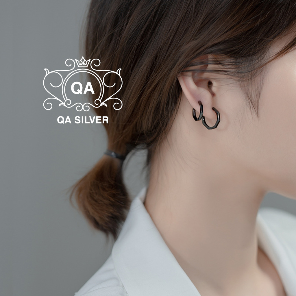 Khuyên tai bạc hình học bát giác 8 cạnh bông tai bạc đa giác khớp mở S925 GEOMETRIC Silver Earrings QA SILVER EA191010
