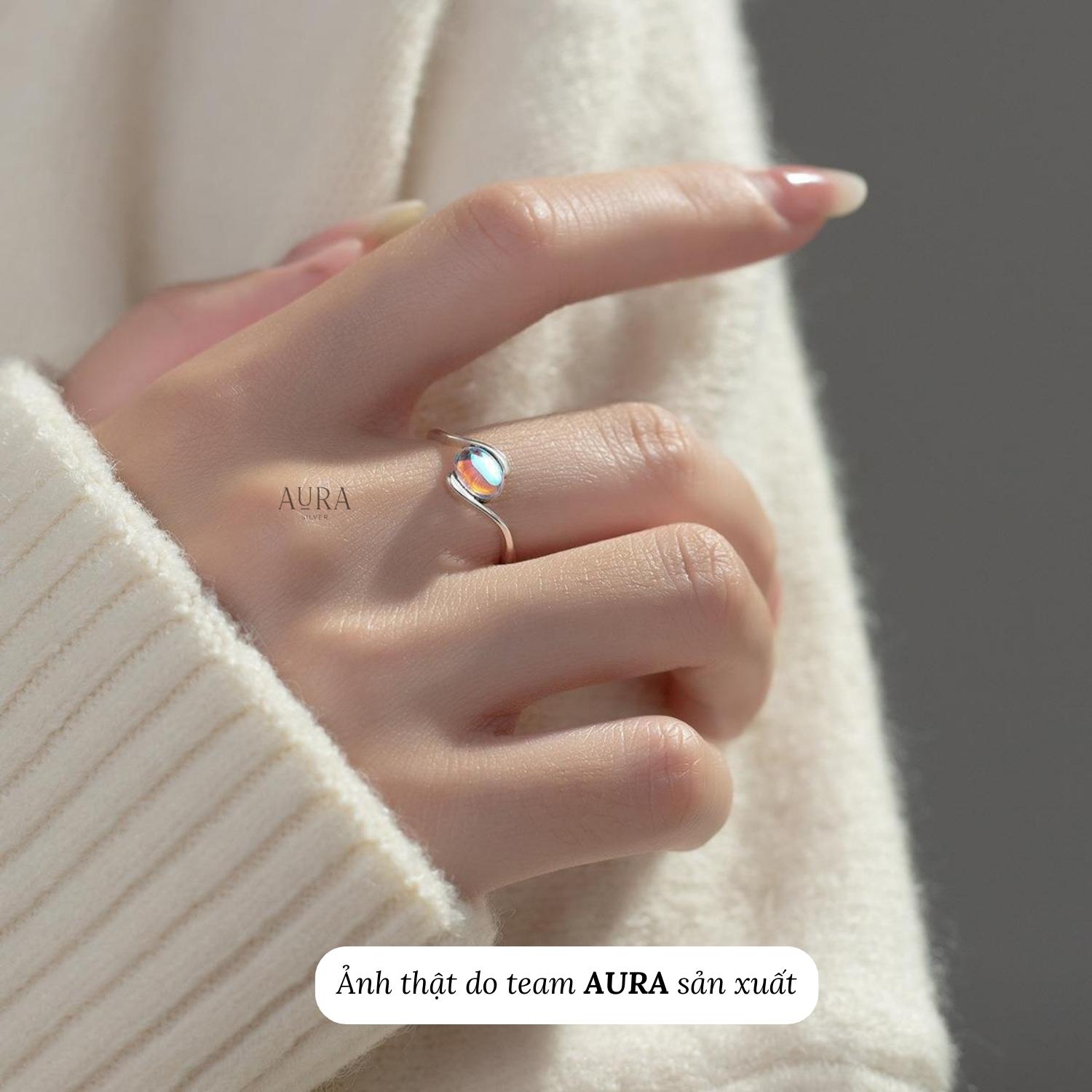 Nhẫn bạc nữ 925 freesize đá mặt trăng Ovani-Aura Silver-N24
