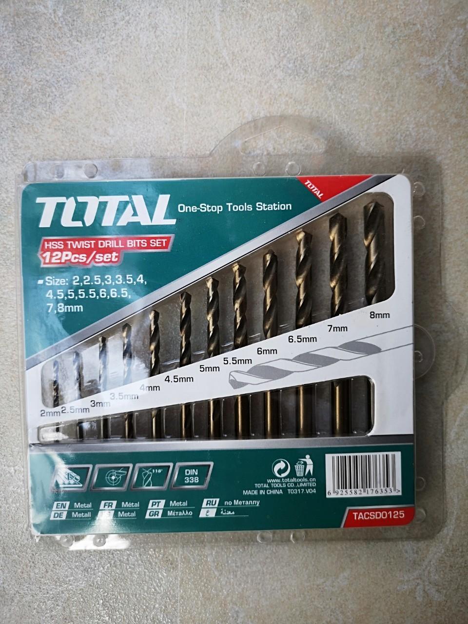 Bộ mũi khoan kim loại HSS 12 chi tiết Total TACSD0125