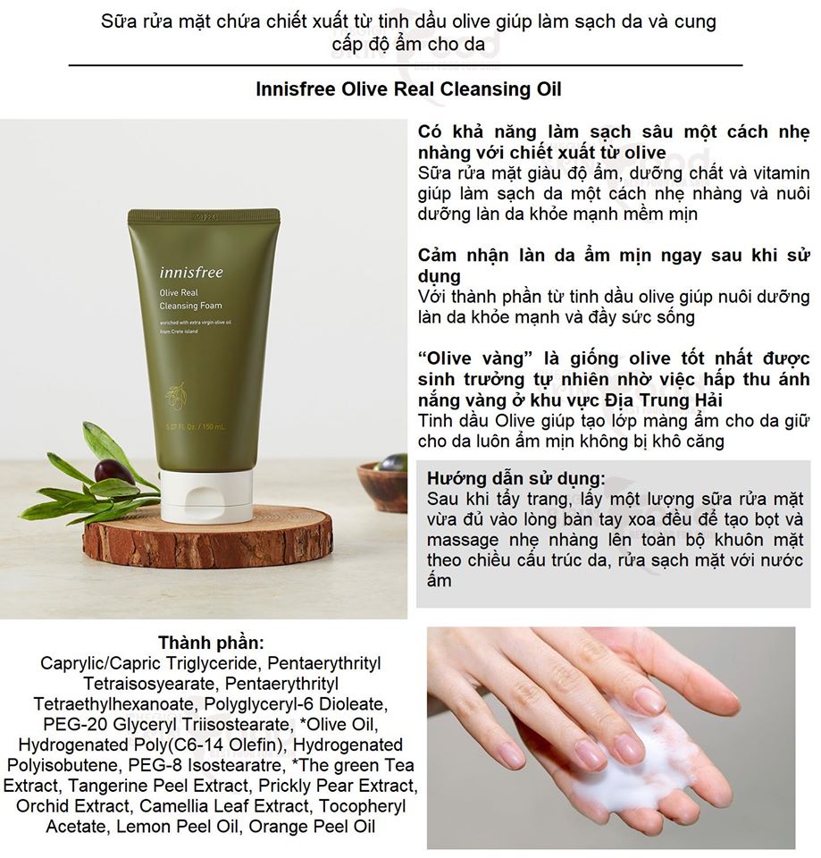 Sữa rửa mặt Innisfree Olive real cleansing foam 150ml..