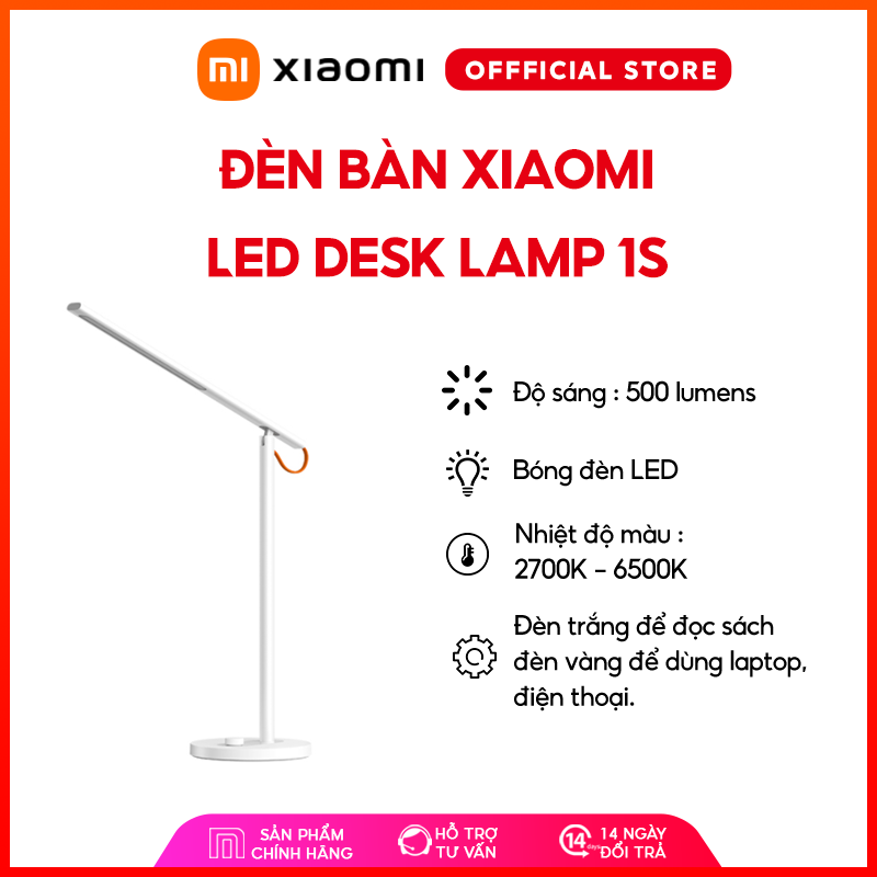 Đèn để bàn Xiaomi Led Desk Lamp 1S - Độ sáng 500 Lumens | Nhiệt độ màu : 2700K - 6500K | Đèn LED | Tuổi thọ ~25.000 giờ | Đèn trắng | Đèn Vàng - Bảo hành chính hãng 12 tháng