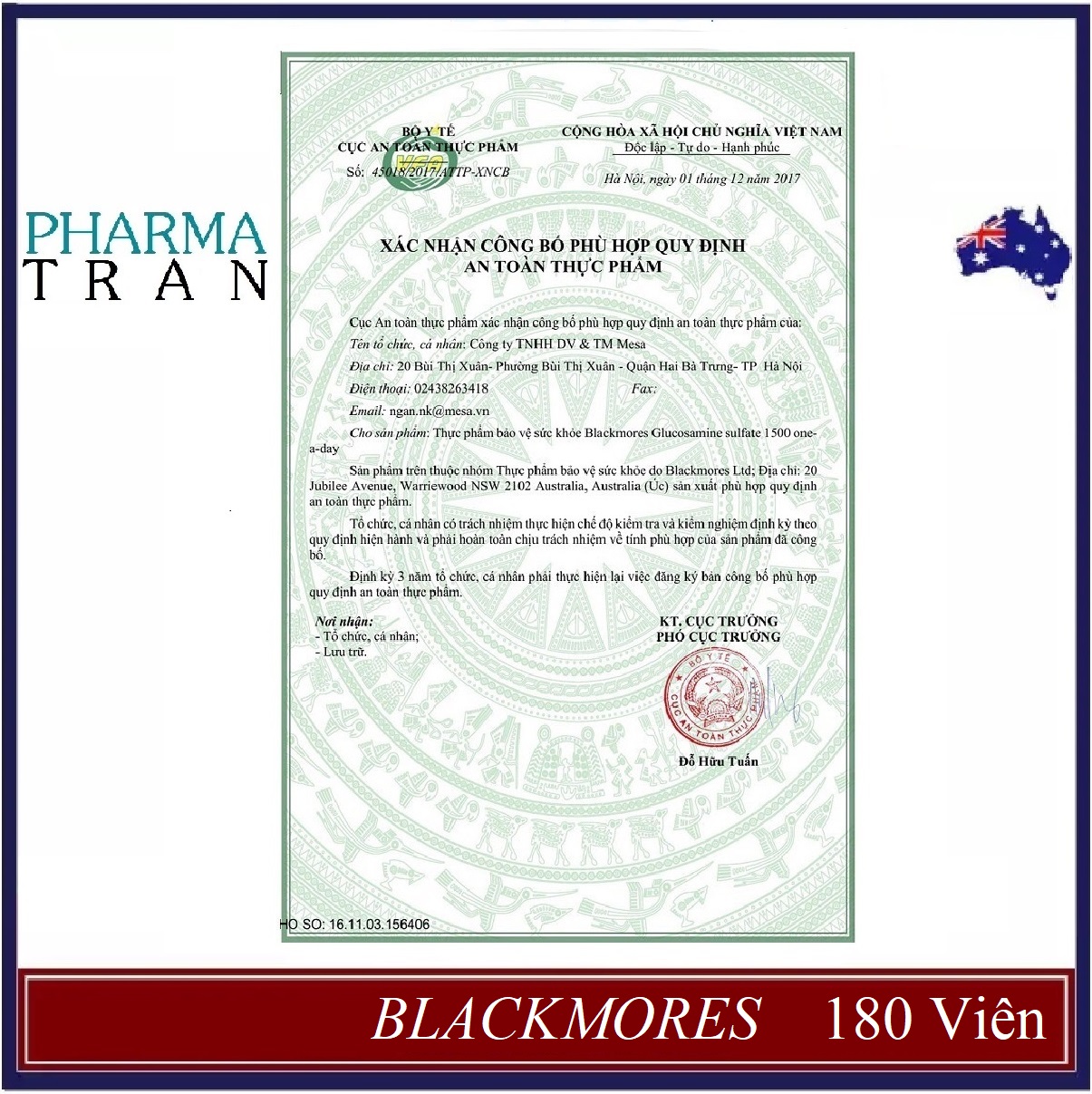 blackmore glucosamine 1500mg 180 vien