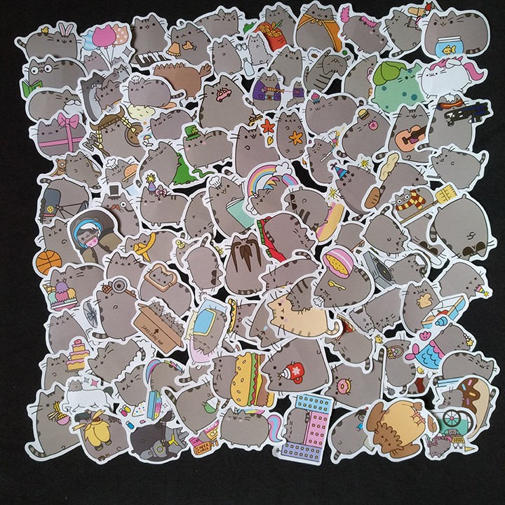 sticker mèo Pusheen set 30 đến 60 ảnh có ép lụa