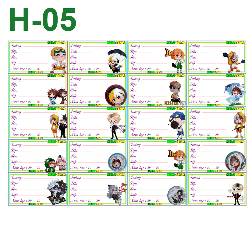 [HCM]Nhãn vở Hero Team ( combo 3 set 60 nhãn vở)