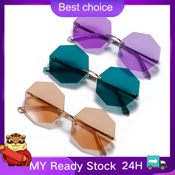 Giá bán 🔥 Còn hàng🔥seemfly Octagonal Rimless Sunglasses Womens Retro Metallic Sun Glasses UV Protection New Fashion Cutting Lens Eyewear UV400