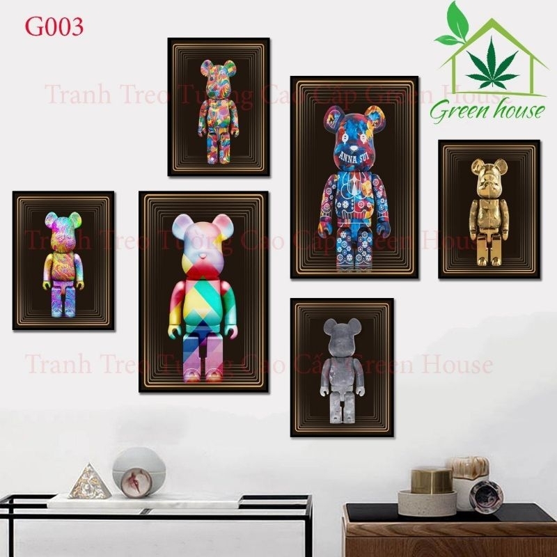 Set 6 Tranh Dán Tường Gấu Bearbrick/ Kaws Cao Cấp Trang Trí Decor