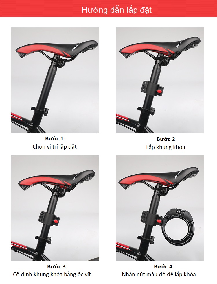 Khóa dây mật khẩu chống trộm xe đạp 120cm
