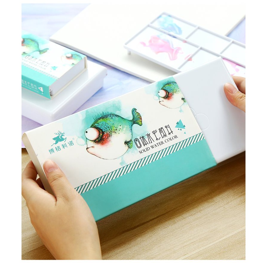 Bộ Màu Nước Solid Water Color Cao Cấp 12/18/24/36 Màu Tặng 2 Bút Nước, 2 Mút, 1 Palette