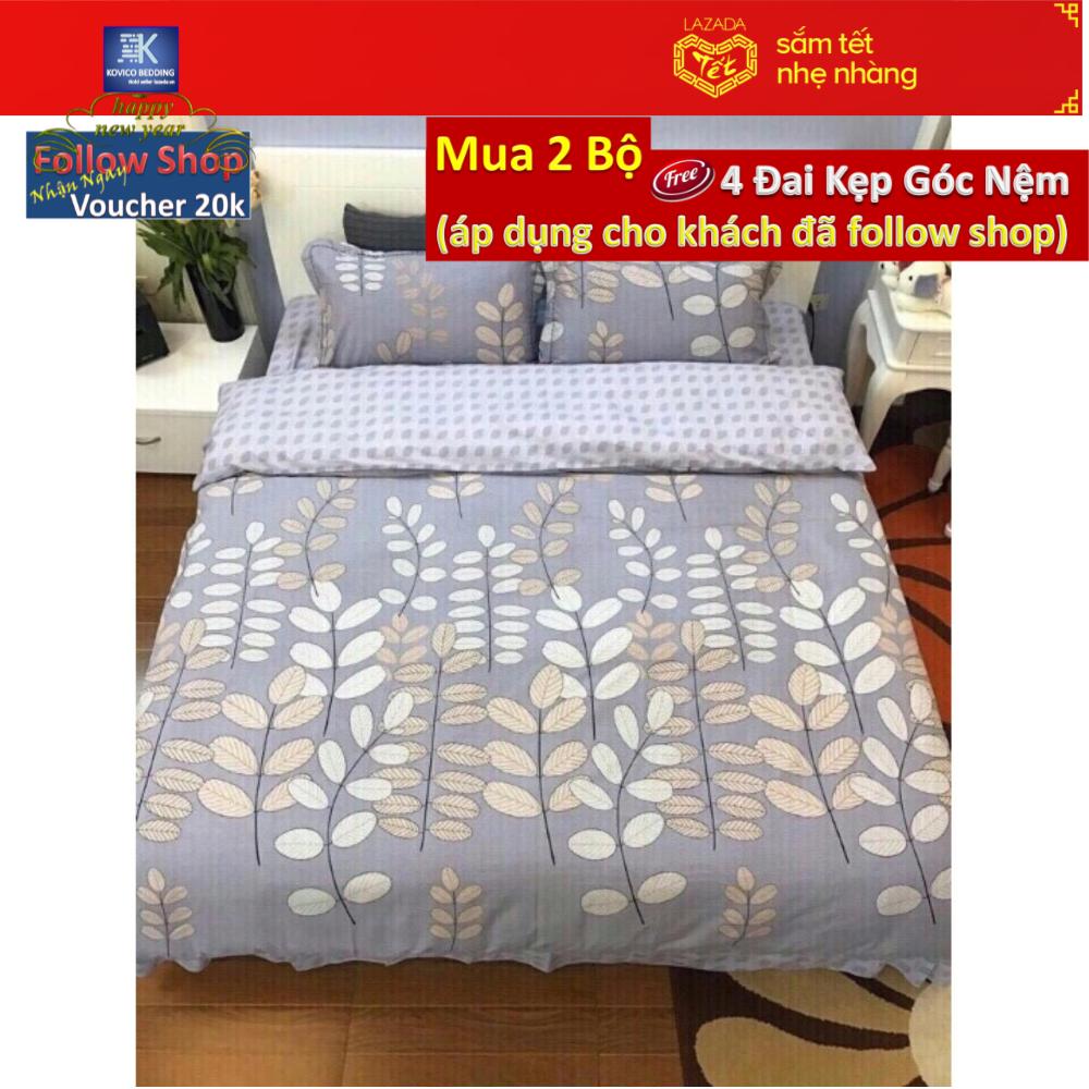 (FreeShip MAX) Bộ chăn ga gối poly Lá cây sưa Đỏ 1m8x2m