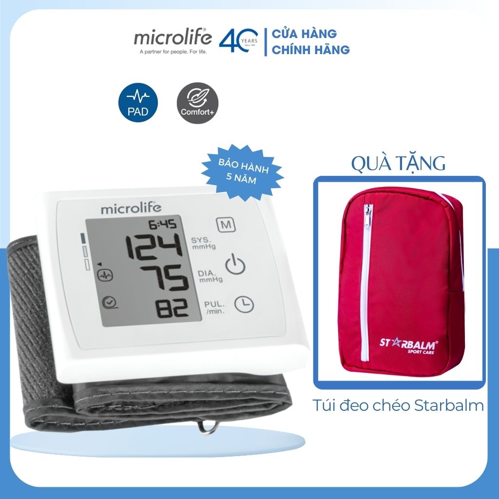 Máy đo huyết áp điện tử cổ tay microlife w3 comfort, đo huyết áp, nhịp tim, êm ái nhờ công nghệ imt, bảo hành 5 năm