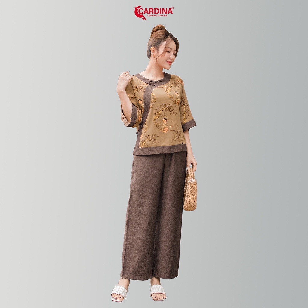 Đồ bộ nữ cao cấp bộ đi chùa áo lụa mango họa tiết cổ tấc cách tân tay lỡ quần dài chất đũi bamboo 2mf10