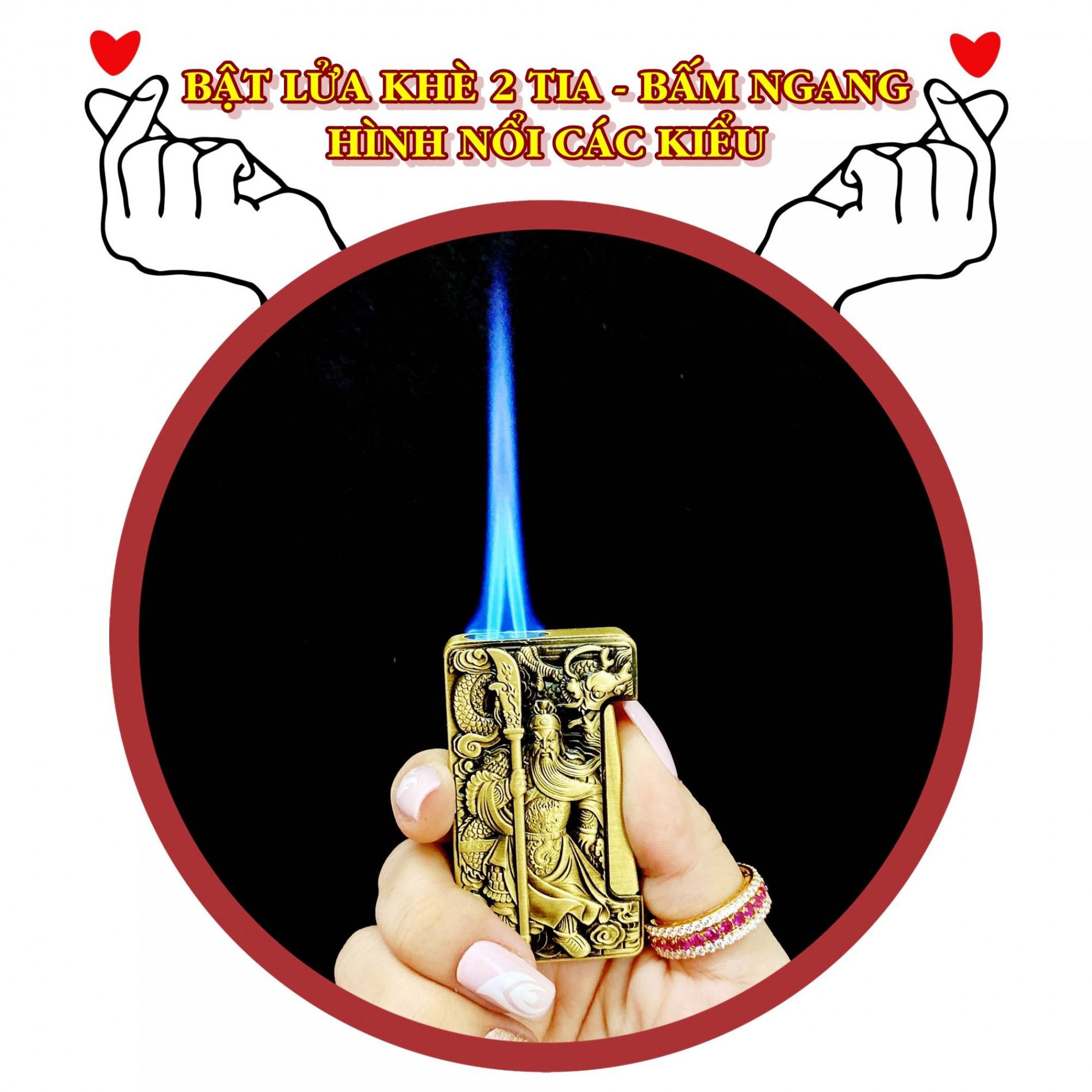 BẬT LỬA KHÈ 2 TIA - BẤM NGANG HÌNH NỔI CÁC KIỂU - (XÀI GAS)