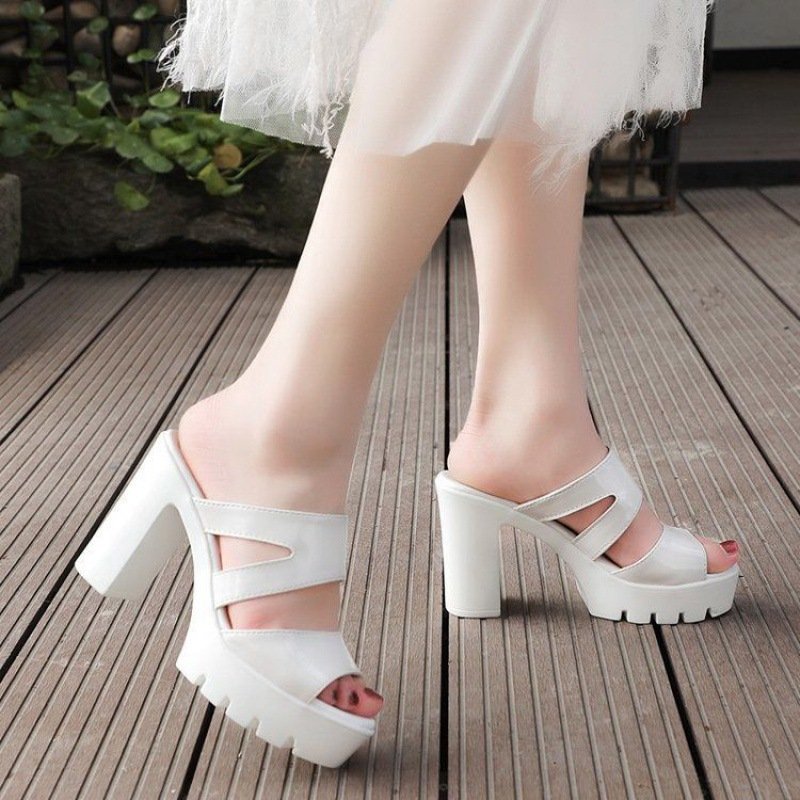 Giày cao gót đế thô bản quai trơn cao cấp