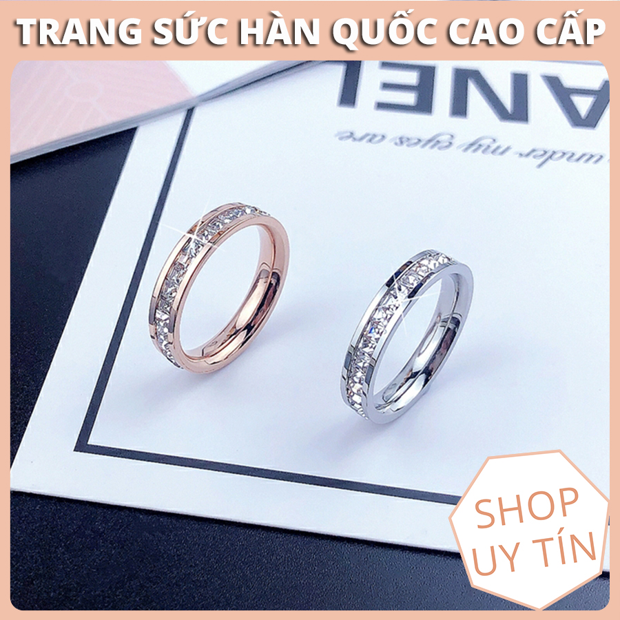 Nhẫn Đôi Nam Nữ Titan Cao Cấp Ko Đen Đính 2 Hàng Đá