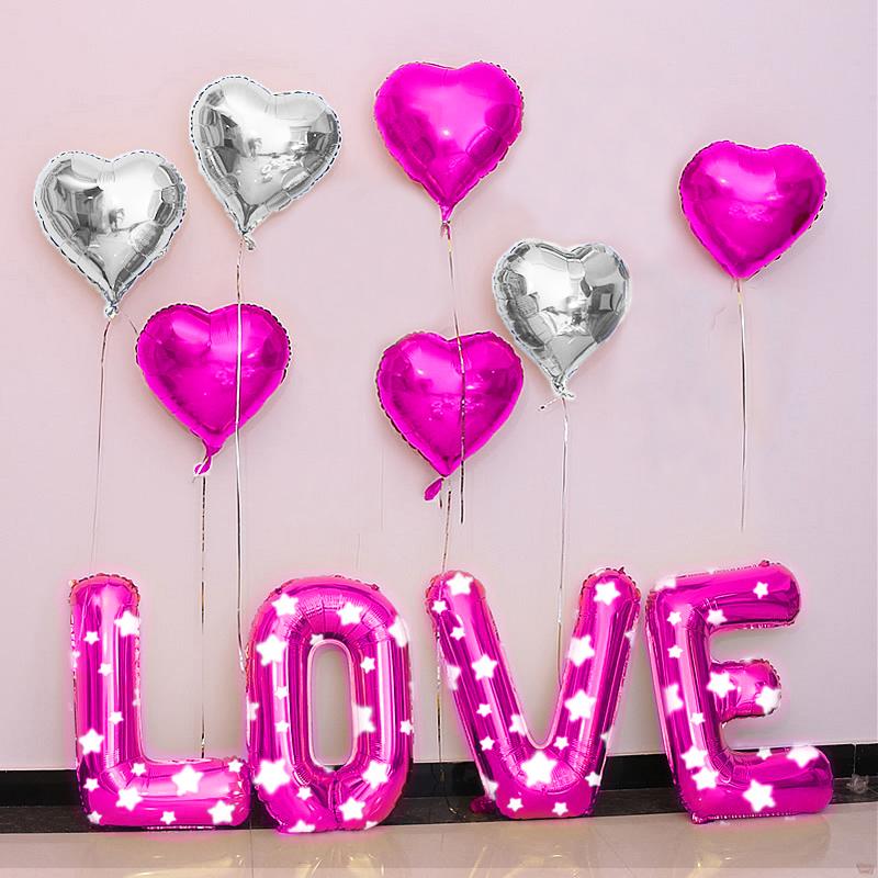 Bong bóng kiếng tráng nhôm trái tim in chữ tình yêu valentine i love you kiss me trang trí tiệc ngày lễ