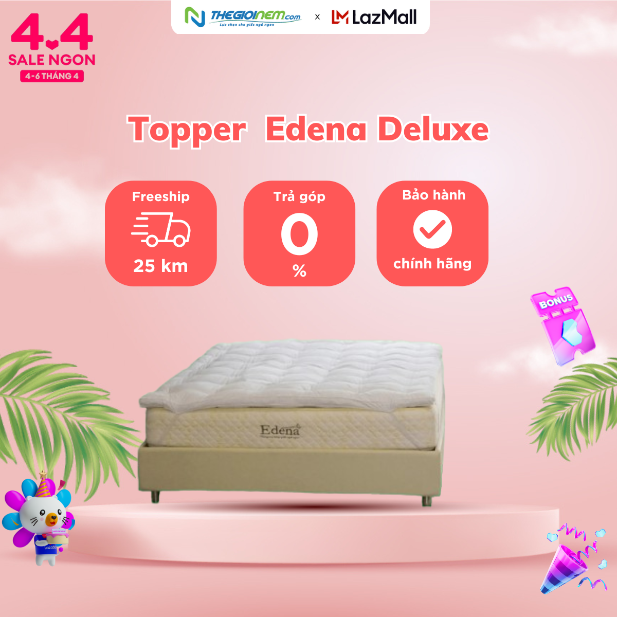 Topper Deluxe  Edena 180x200x5cm-Tấm trải tăng tiện nghi-làm mềm nệm.