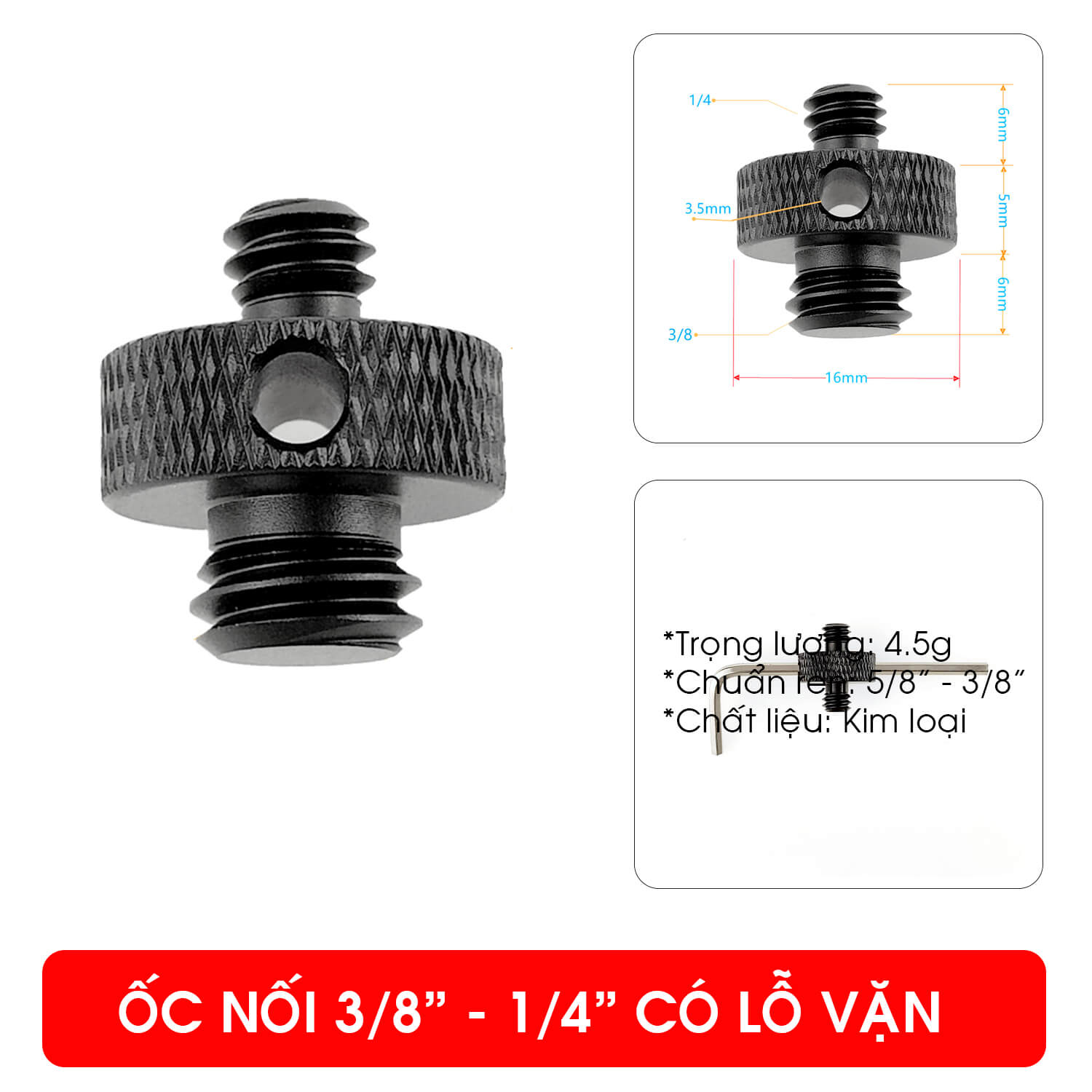 Ốc chuyển ren 1/4 – 3/8 – 5/8 inch cho máy ảnh