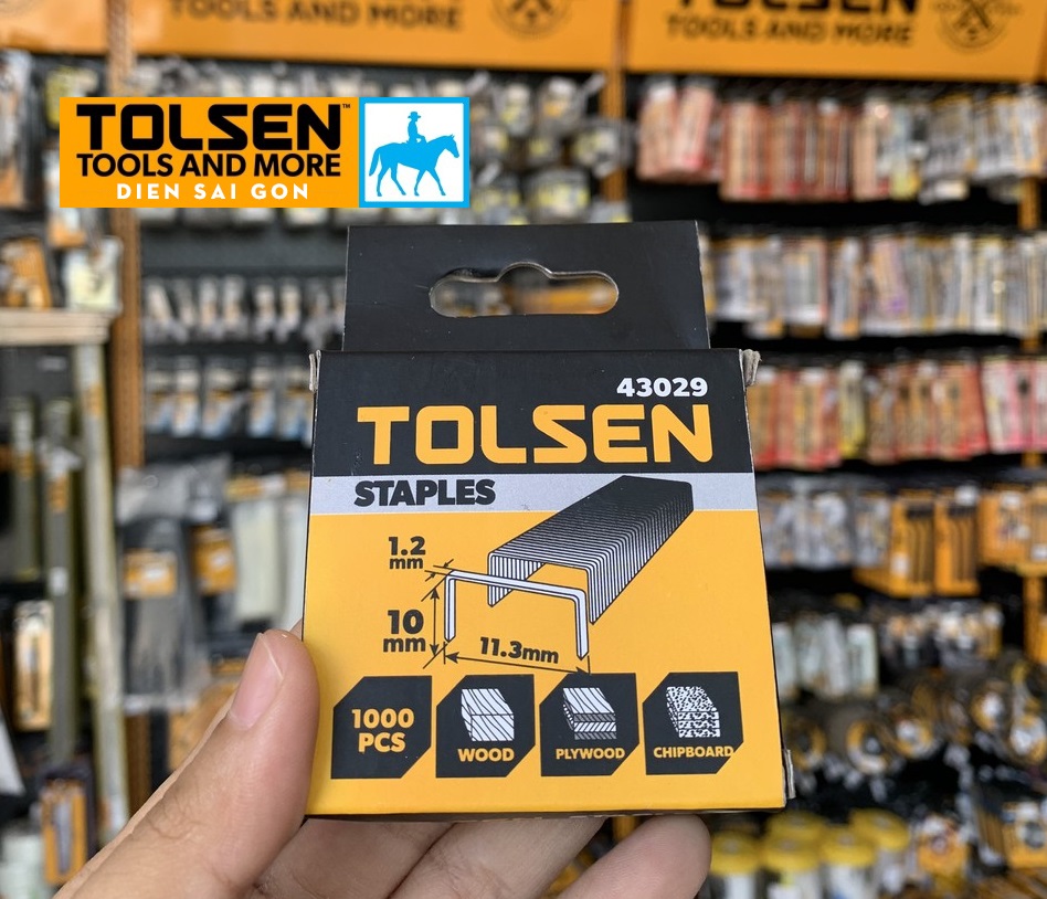 Hộp 1000 đinh ghim chữ u bấm gỗ nhựa bằng thép cứng 1.2mm cao 12mm tolsen