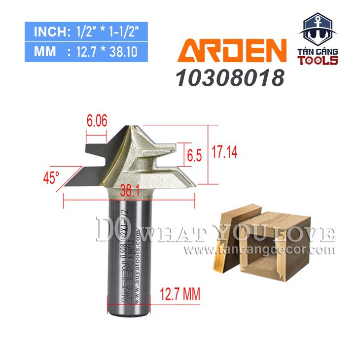 Mũi Router Ghép Góc 90 Độ Arden Cốt 12.7 mm