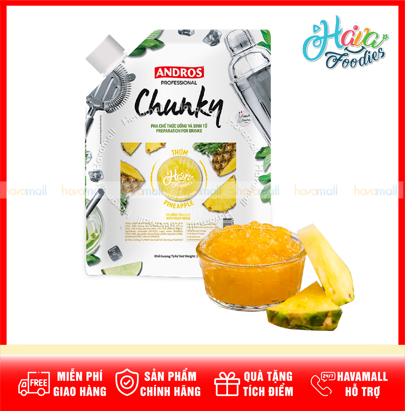 Mứt trái cây chunky andros túi 1kg – chunky with fruit pieces