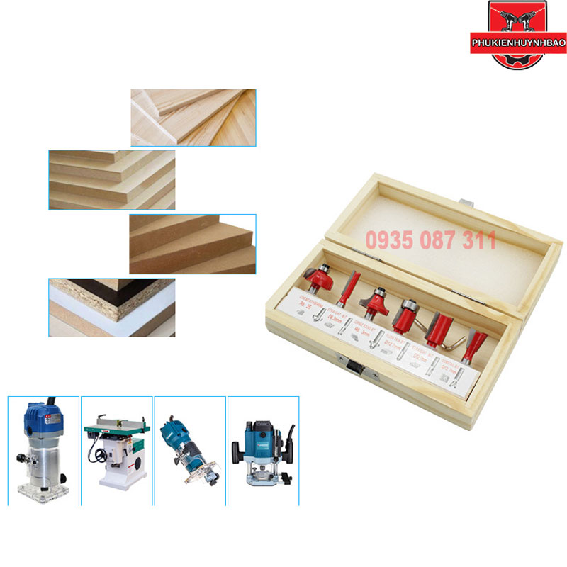 BỘ 6 MŨI PHAY GỖ CỐT 8MM