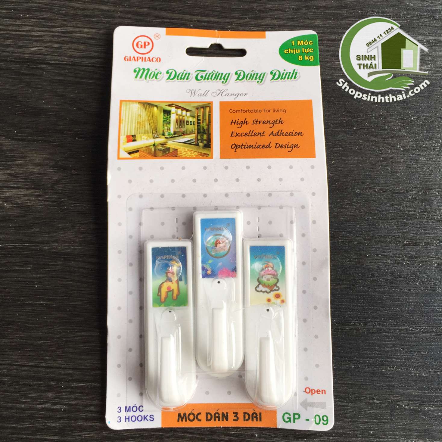 Vỉ 2 móc dán tường có đinh đóng - giao hình ngẫu nhiên