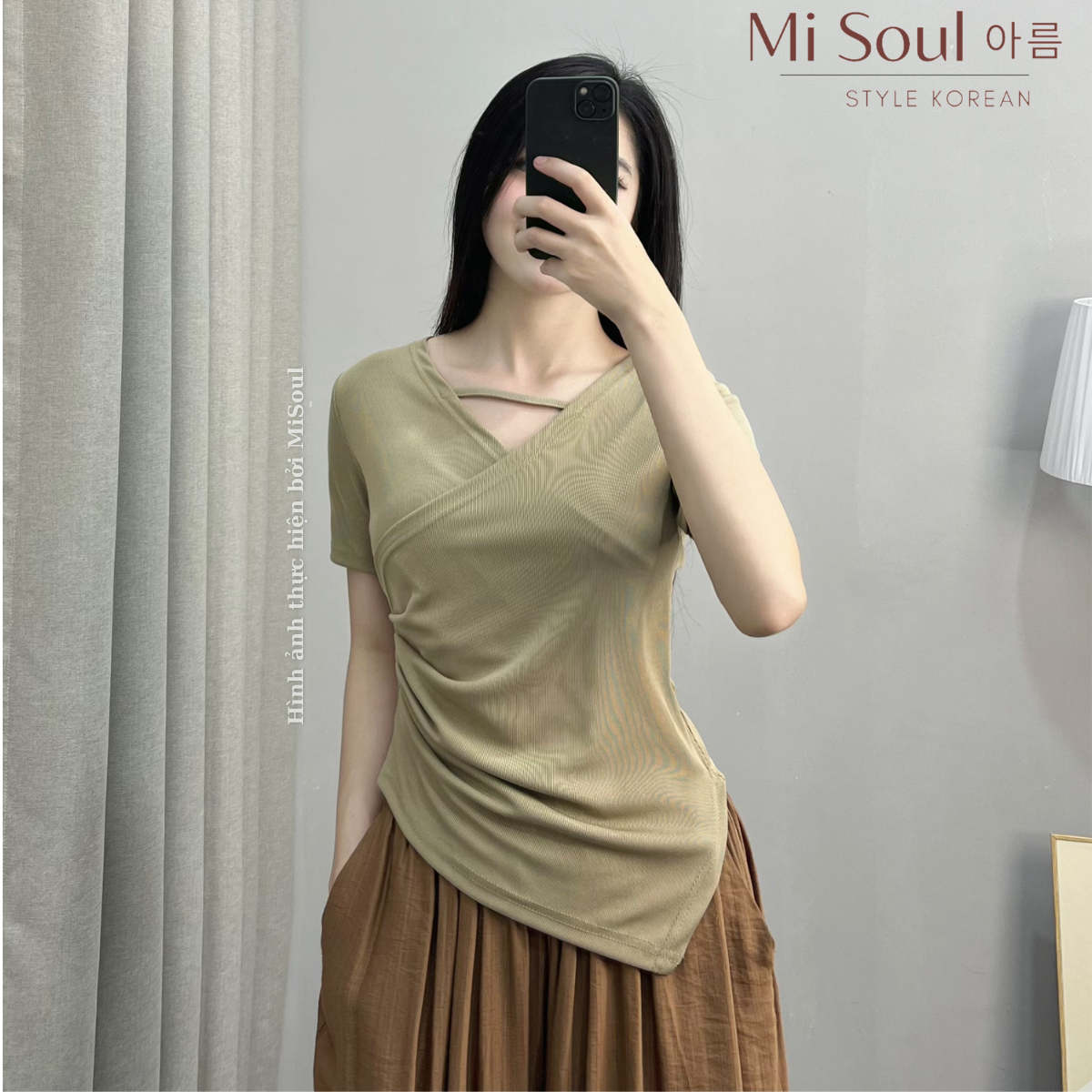 Áo thun cộc tay thiết kế nhún eo mix dây ngang bigsize misoul, áo thun nhún eo 272