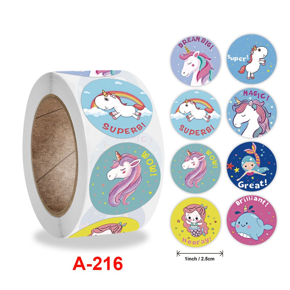 Cuộn 500 tem Sticker Hình Kỳ Lân Dễ Thương - 2.5cm