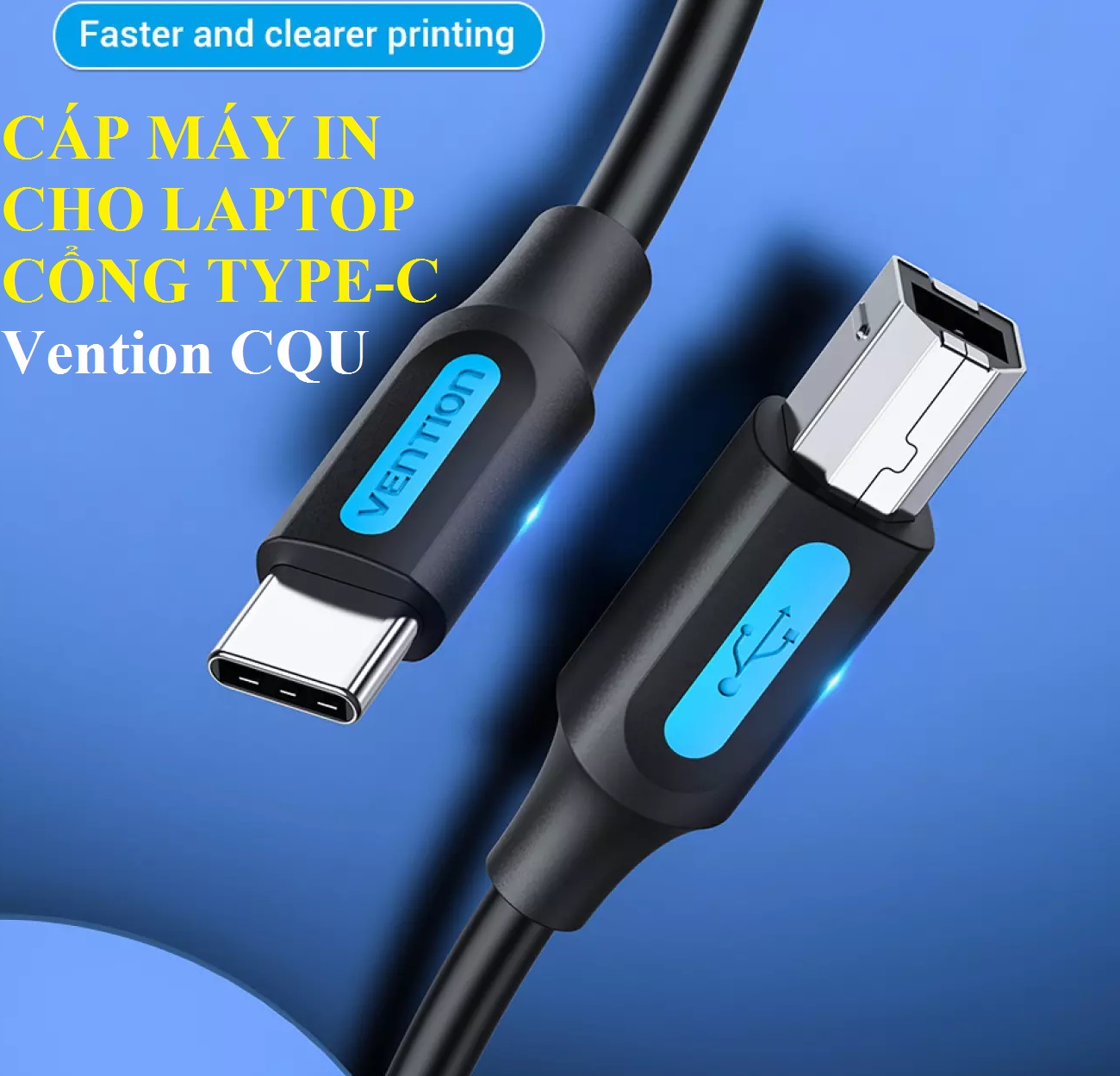 Cáp máy in Usb-C2.0 male to B male cable dành cho laptop giao diện type-C Vention CQU