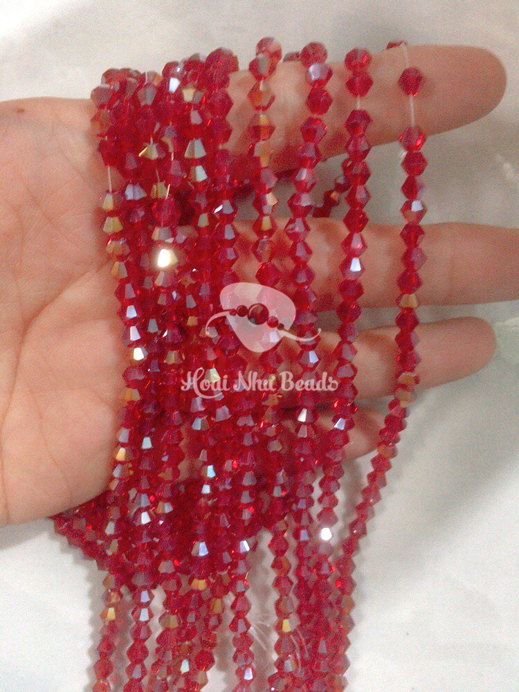 Chùm 10 sợi hạt đá pha lê nón (thuỷ tinh) 4mm đính kết may vá handmade