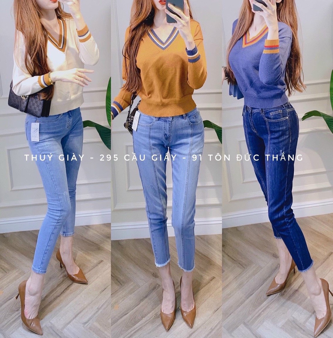 Áo gân cổ V tay dài ấm áp TTSLA0329