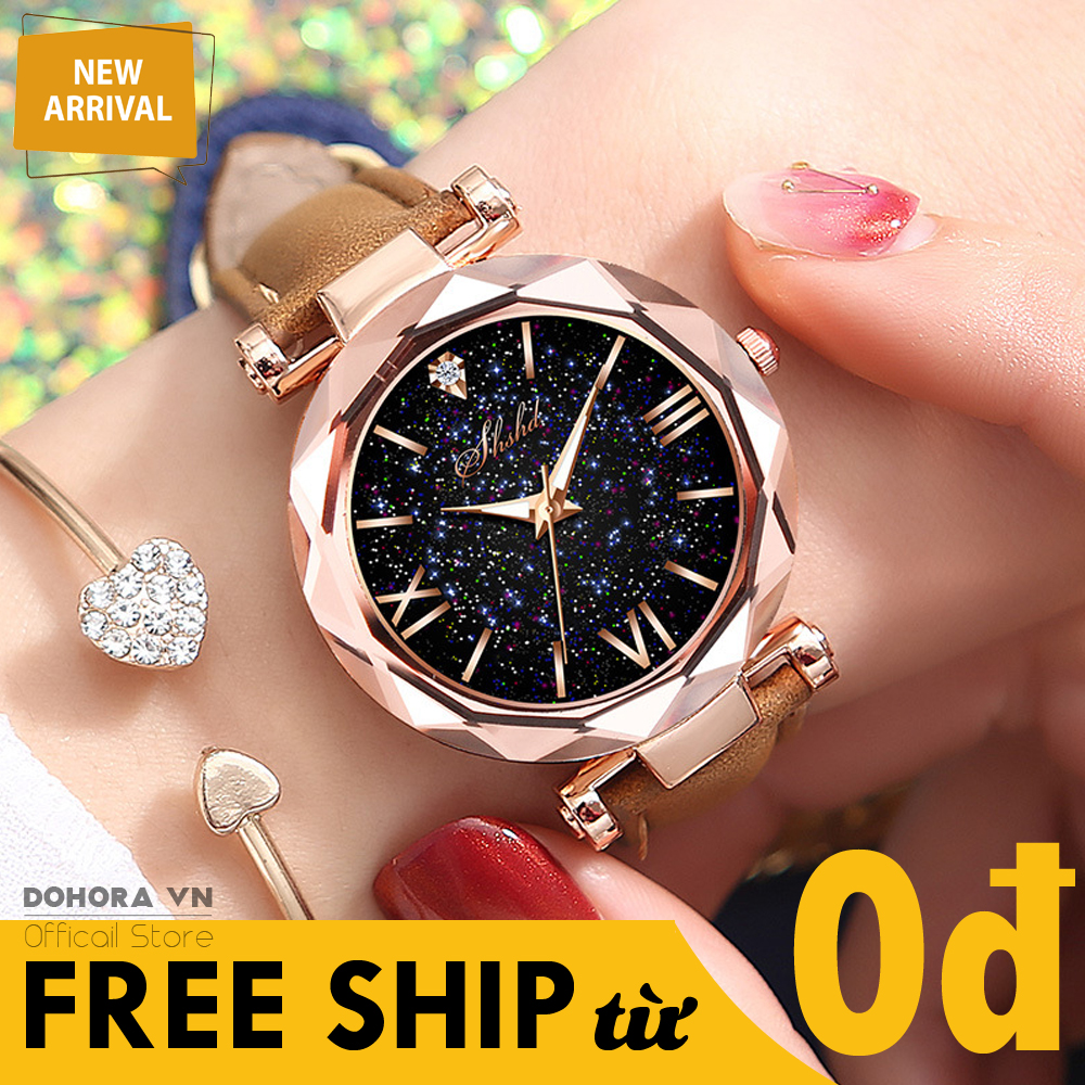 Đồng hồ thời trang, Đồng hồ nữ, Đồng hồ Geneva G01 ,Dây da, Cao cấp, Chống nước sinh hoạt, Mặt kim tuyến,Chữ số la mã, Nổi bật