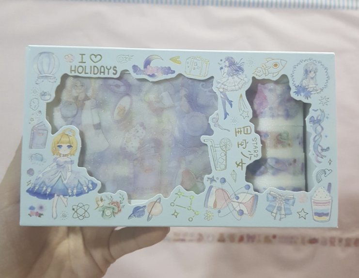 Hộp 5 cuộn washi và sticker dán trang trí