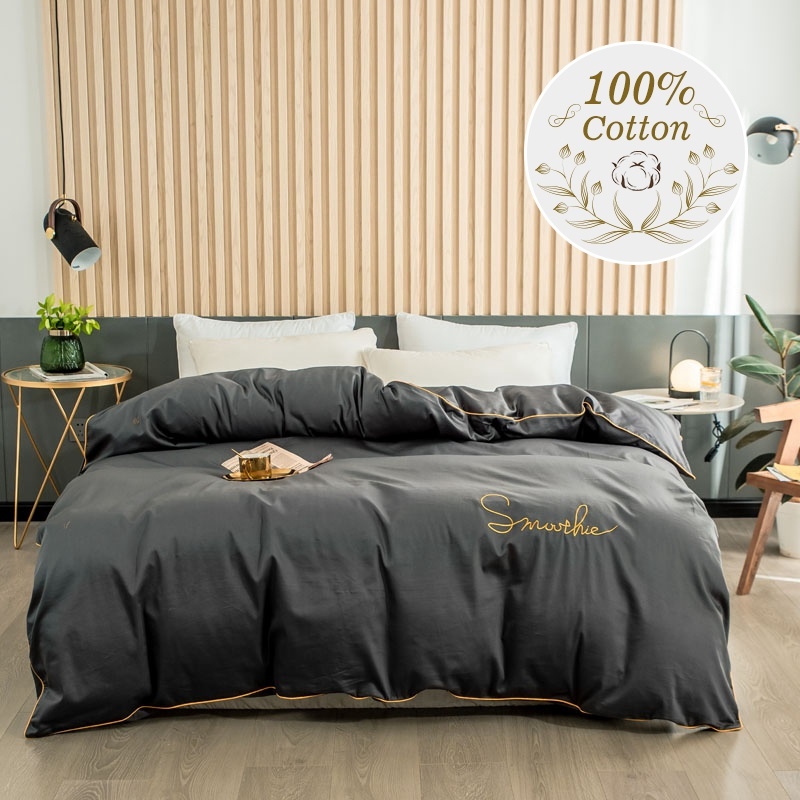 Satin Embroidery Quilt Cover 100 Cotton Duvet Cover Comforter Case - Grey/Green/Blue Quilt Covers Queen King Size Comforter Cover 〖WYUE〗