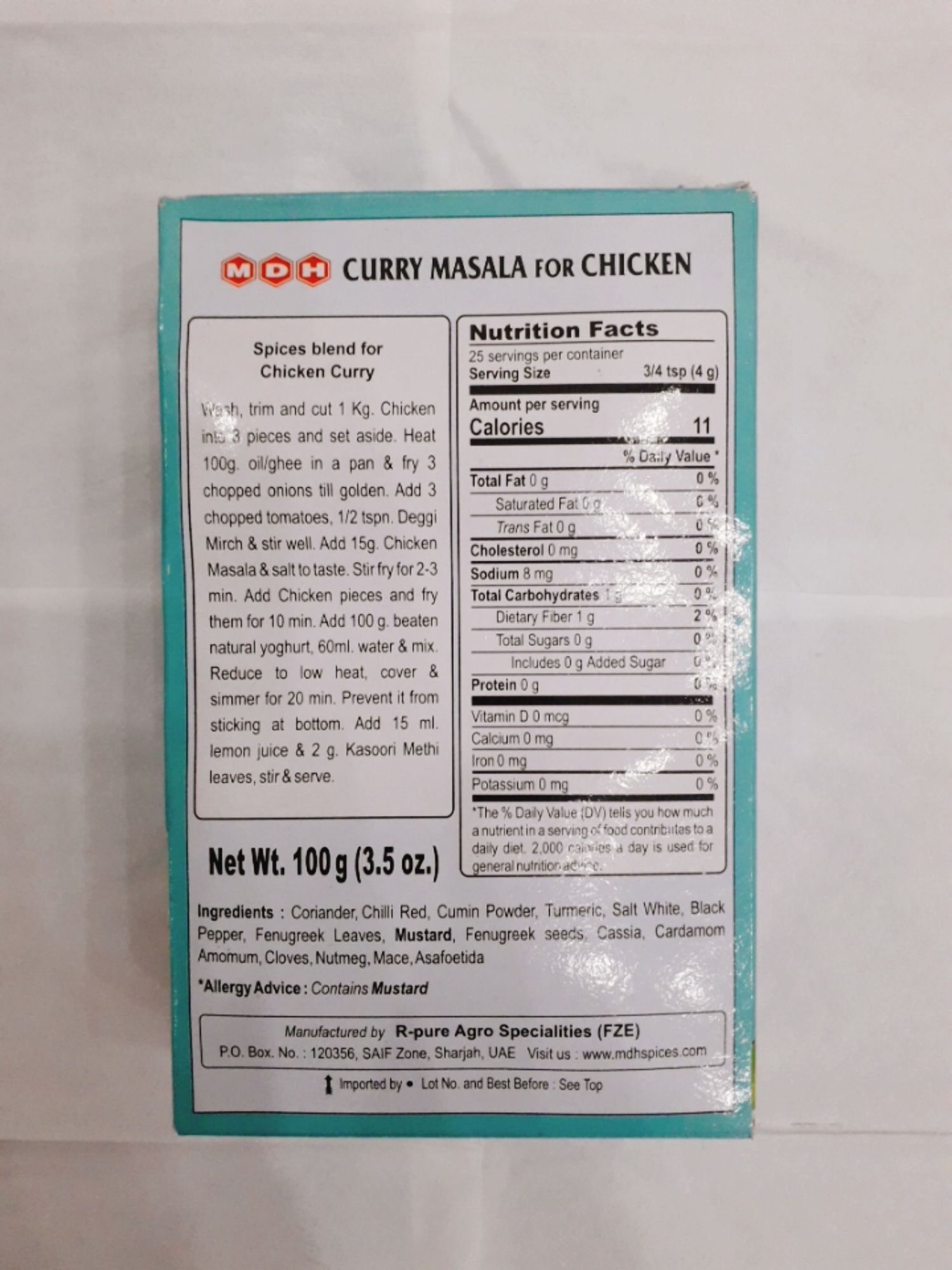 Bột gia vị cho thịt gà MDH Curry Masala for Chicken