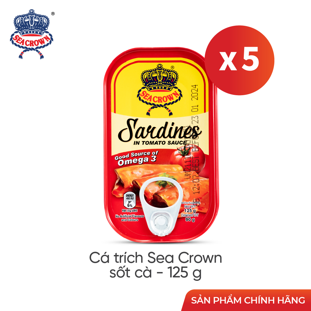 Combo 5 lon Cá Trích Sea Crown sốt cà 125g